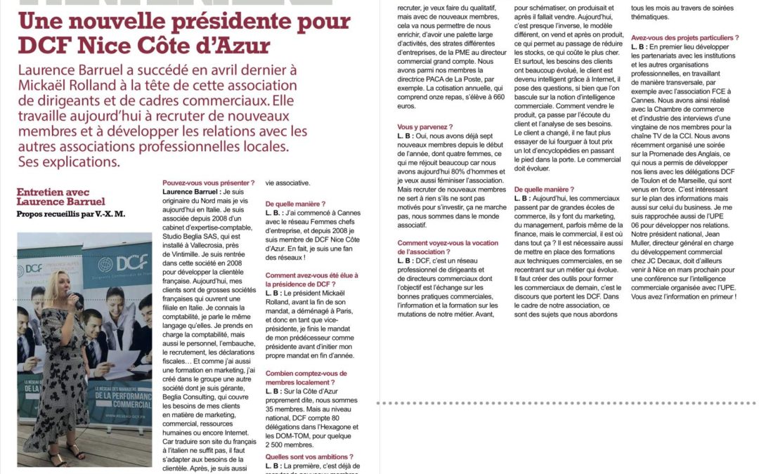La Tribune Côte d’Azur : « Une nouvelle présidente pour DCF Nice Côte d’Azur »